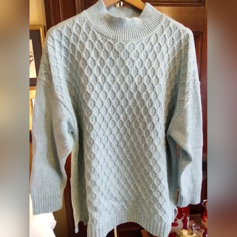 Talbot's 2X Long Sleeved Blue Cable Knit Sweater. Faux Turtle Neck. NWTs.